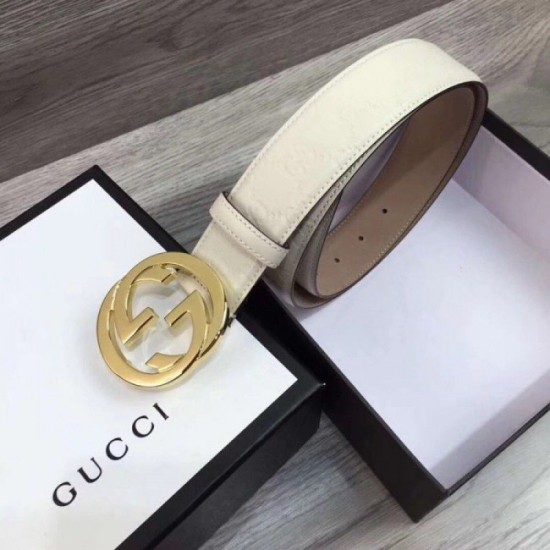 Replica Cintura in pelle Signature bianca 370543