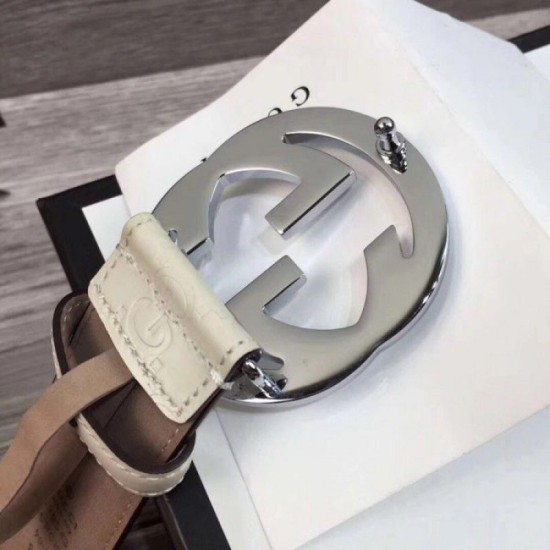 Replica Cintura in pelle Signature bianca 370543