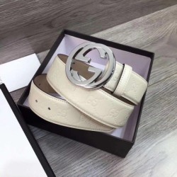 Replica Cintura in pelle Signature bianca 370543