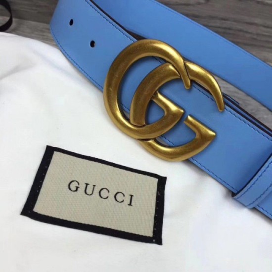 Replica Cintura in pelle con fibbia Double G blu 400593