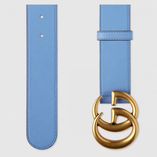 Replica Cintura in pelle con fibbia Double G blu 400593