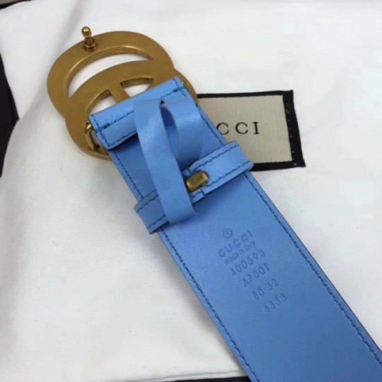 Replica Cintura in pelle con fibbia Double G blu 400593