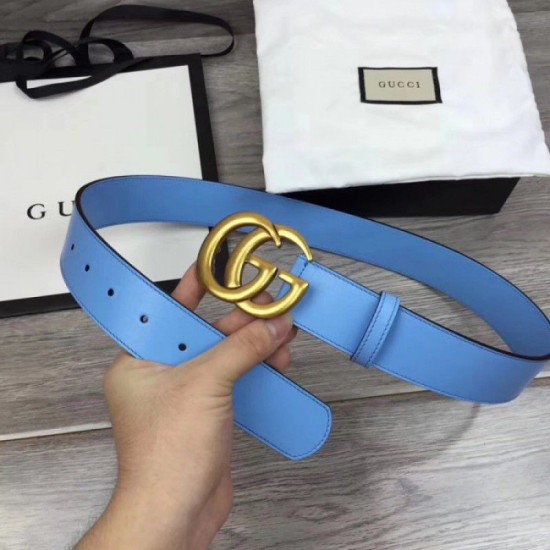 Replica Cintura in pelle con fibbia Double G blu 400593