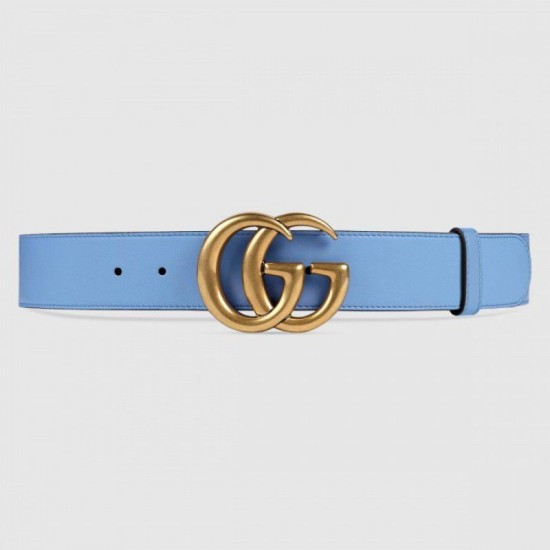 Replica Cintura in pelle con fibbia Double G blu 400593