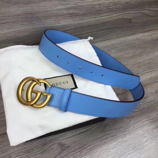 Replica Cintura in pelle con fibbia Double G blu 400593