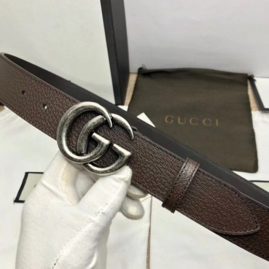 Replica Cintura in pelle con fibbia Double G marrone 406831