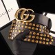 Replica Cintura in pelle nera con fibbia doppia G e borchie 409402