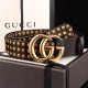 Replica Cintura in pelle nera con fibbia doppia G e borchie 409402