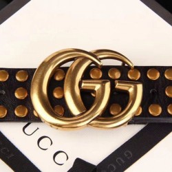 Replica Cintura in pelle nera con fibbia doppia G e borchie 409402