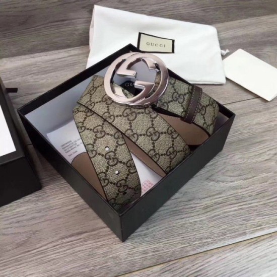 Replica Cintura GG Supreme con fibbia G beige marrone 411924