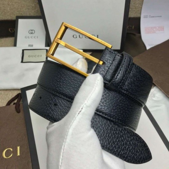Replica Cintura in pelle con fibbia rettangolare nera 429028