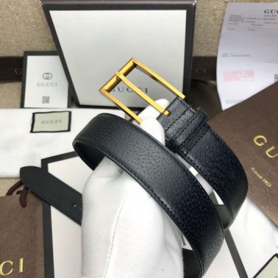 Replica Cintura in pelle con fibbia rettangolare nera 429028