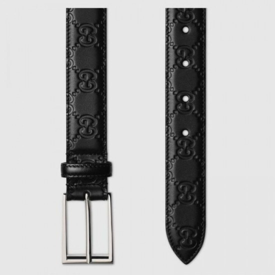 Replica Cintura in pelle Signature nera 429028