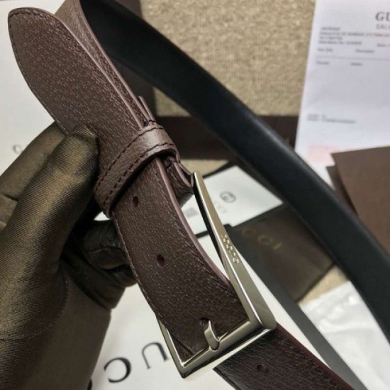 Replica Cintura in pelle con fibbia rettangolare marrone 429028