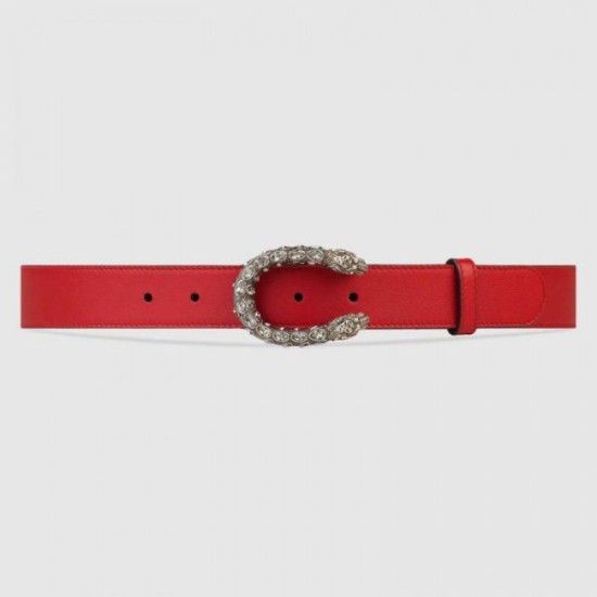 Replica Cintura in pelle con fibbia Dioniso in cristallo rossa 432142 Replica Cintura in pelle con fibbia Dioniso in cristallo rossa 432142