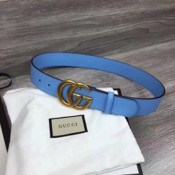 Replica Cintura in pelle con fibbia Double G blu 400593