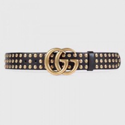 Replica Cintura in pelle nera con fibbia doppia G e borchie 409402