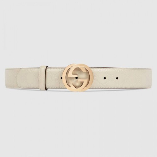 Replica Cintura in pelle Signature bianca 370543