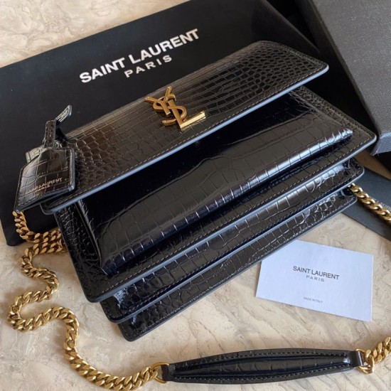 Replica Borsa media YSL Saint Laurent Sunset con finiture in oro goffrato coccodrillo