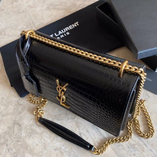 Replica Borsa media YSL Saint Laurent Sunset con finiture in oro goffrato coccodrillo