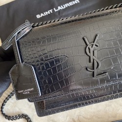 Replica Borsa media YSL Saint Laurent Sunset in hardware nero goffrato coccodrillo