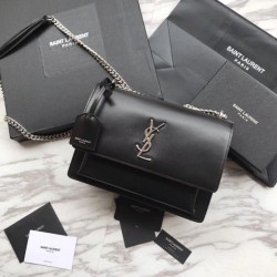 Replica Borsa YSL Saint Laurent Medium Sunset liscia nera argento