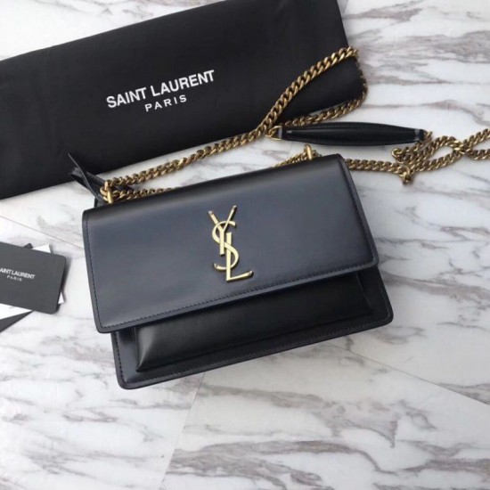 Replica Borsa YSL Saint Laurent Sunset Medium liscia oro nero