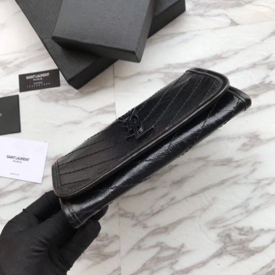 Replica Portafoglio YSL Saint Laurent Niki grande stropicciata nera Replica Portafoglio YSL Saint Laurent Niki grande stropicciata nera
