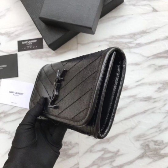 Replica Portafoglio YSL Saint Laurent Niki grande stropicciata nera Replica Portafoglio YSL Saint Laurent Niki grande stropicciata nera