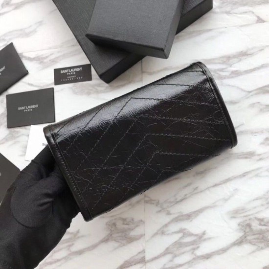 Replica Portafoglio YSL Saint Laurent Niki grande stropicciata nera Replica Portafoglio YSL Saint Laurent Niki grande stropicciata nera