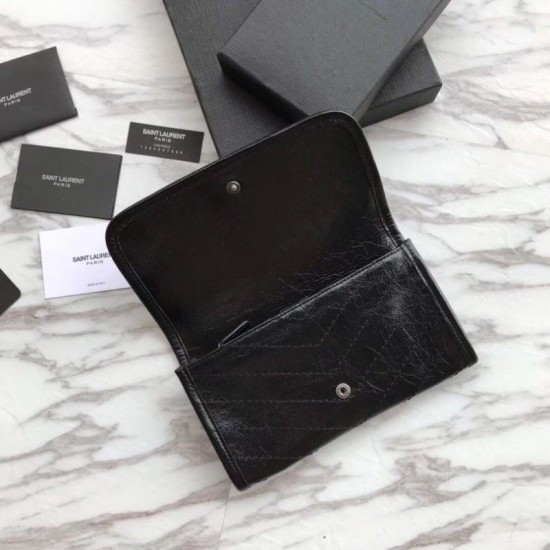 Replica Portafoglio YSL Saint Laurent Niki grande stropicciata nera Replica Portafoglio YSL Saint Laurent Niki grande stropicciata nera