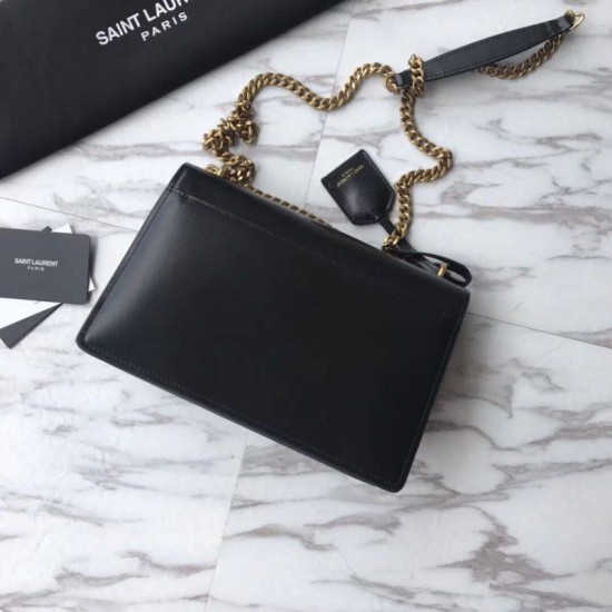 Replica Borsa YSL Saint Laurent Sunset Medium liscia oro nero
