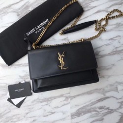 Replica Borsa YSL Saint Laurent Sunset Medium liscia oro nero