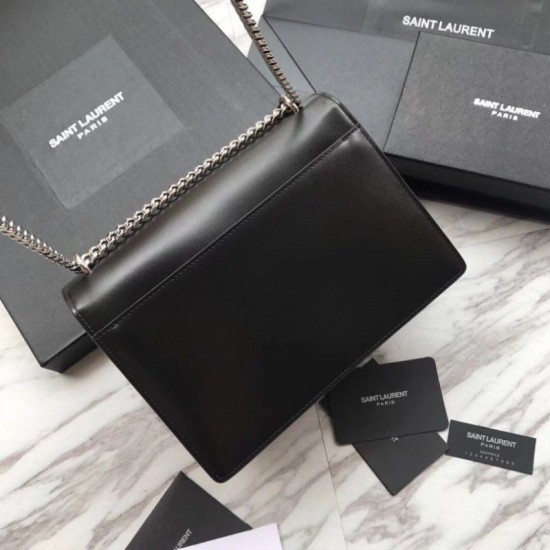 Replica Borsa YSL Saint Laurent Medium Sunset liscia nera argento