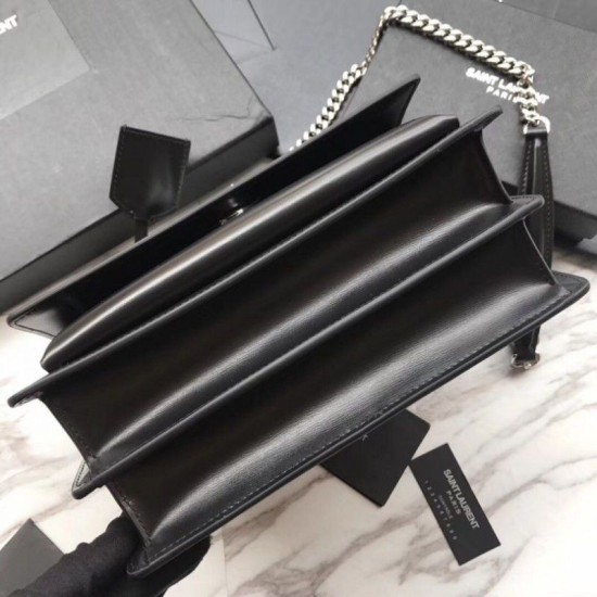 Replica Borsa YSL Saint Laurent Medium Sunset liscia nera argento