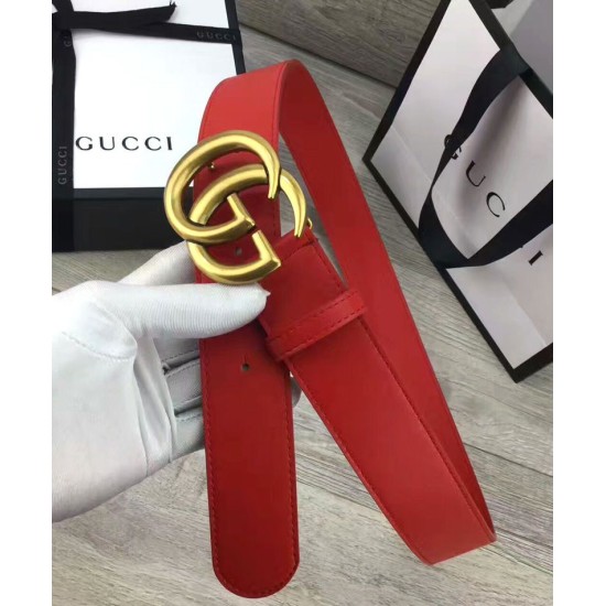Replica Cintura in cuoio con doppia fibbia G Rosso