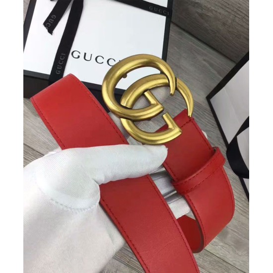 Replica Cintura in cuoio con doppia fibbia G Rosso