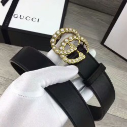 Replica Cintura in pelle con perla Double G Nero