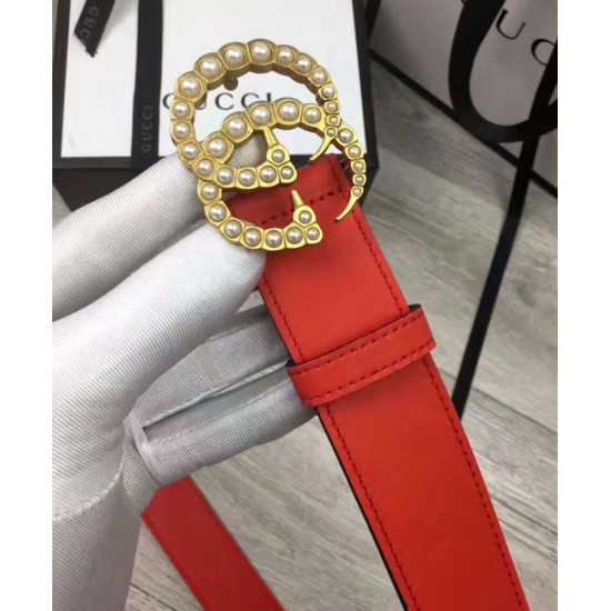Replica Cintura in pelle con perla Double G Red Replica Cintura in pelle con perla Double G Red