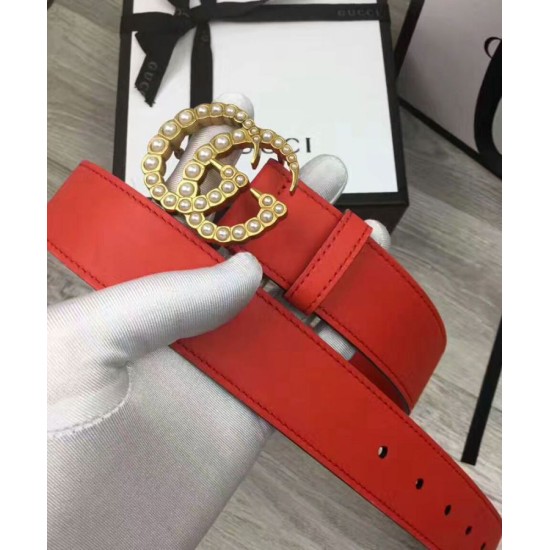 Replica Cintura in pelle con perla Double G Red Replica Cintura in pelle con perla Double G Red