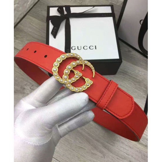 Replica Cintura in pelle con perla Double G Red Replica Cintura in pelle con perla Double G Red