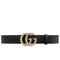 Replica Cintura in pelle con perla Double G Nero