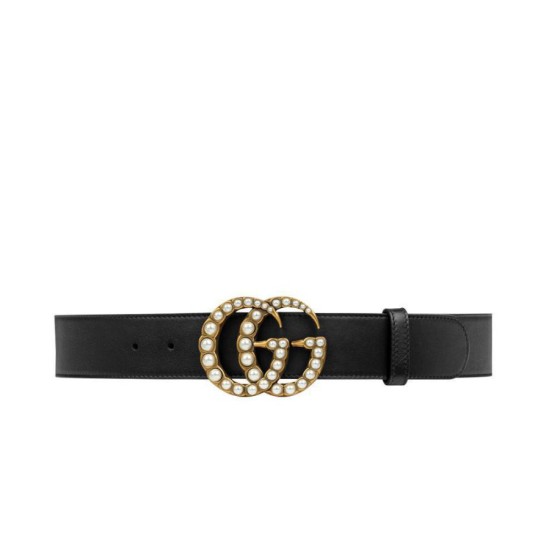 Replica Cintura in pelle con perla Double G Nero Replica Cintura in pelle con perla Double G Nero