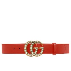 Replica Cintura in pelle con perla Double G Red