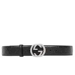 Replica Cinture Cuoio Signature in cuoio Nero Argento Nero