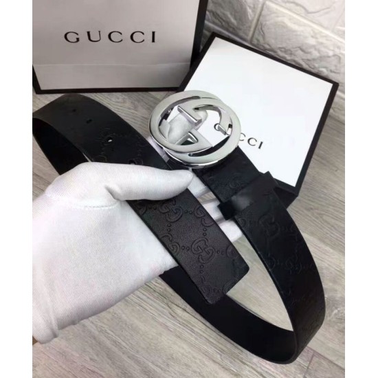 Replica Cinture Cuoio Signature in cuoio Nero Argento Nero
