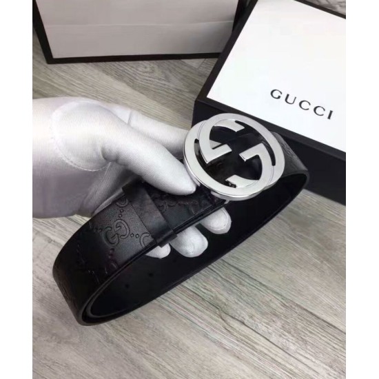 Replica Cinture Cuoio Signature in cuoio Nero Argento Nero