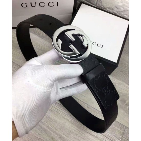 Replica Cinture Cuoio Signature in cuoio Nero Argento Nero