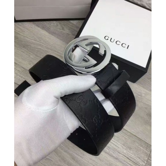 Replica Cinture Cuoio Signature in cuoio Nero Argento Nero
