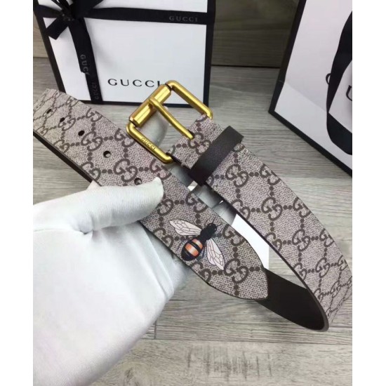 Replica Bee stampa GG Supreme cintura con fibbia quadrata caffè